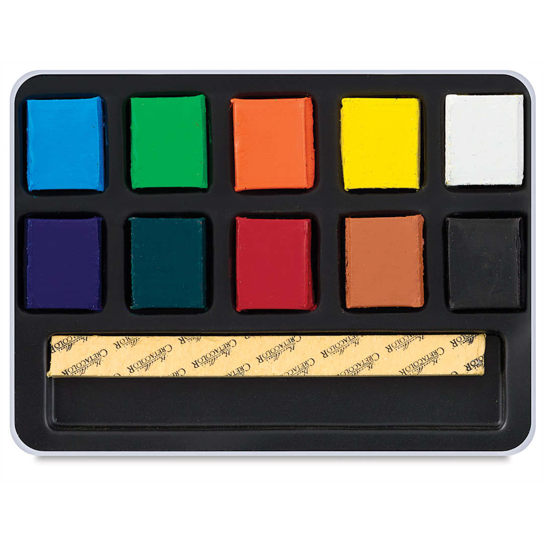 Open in modal - Cretacolor Aqua Brique Set - Open package of 10 pc set with sponge