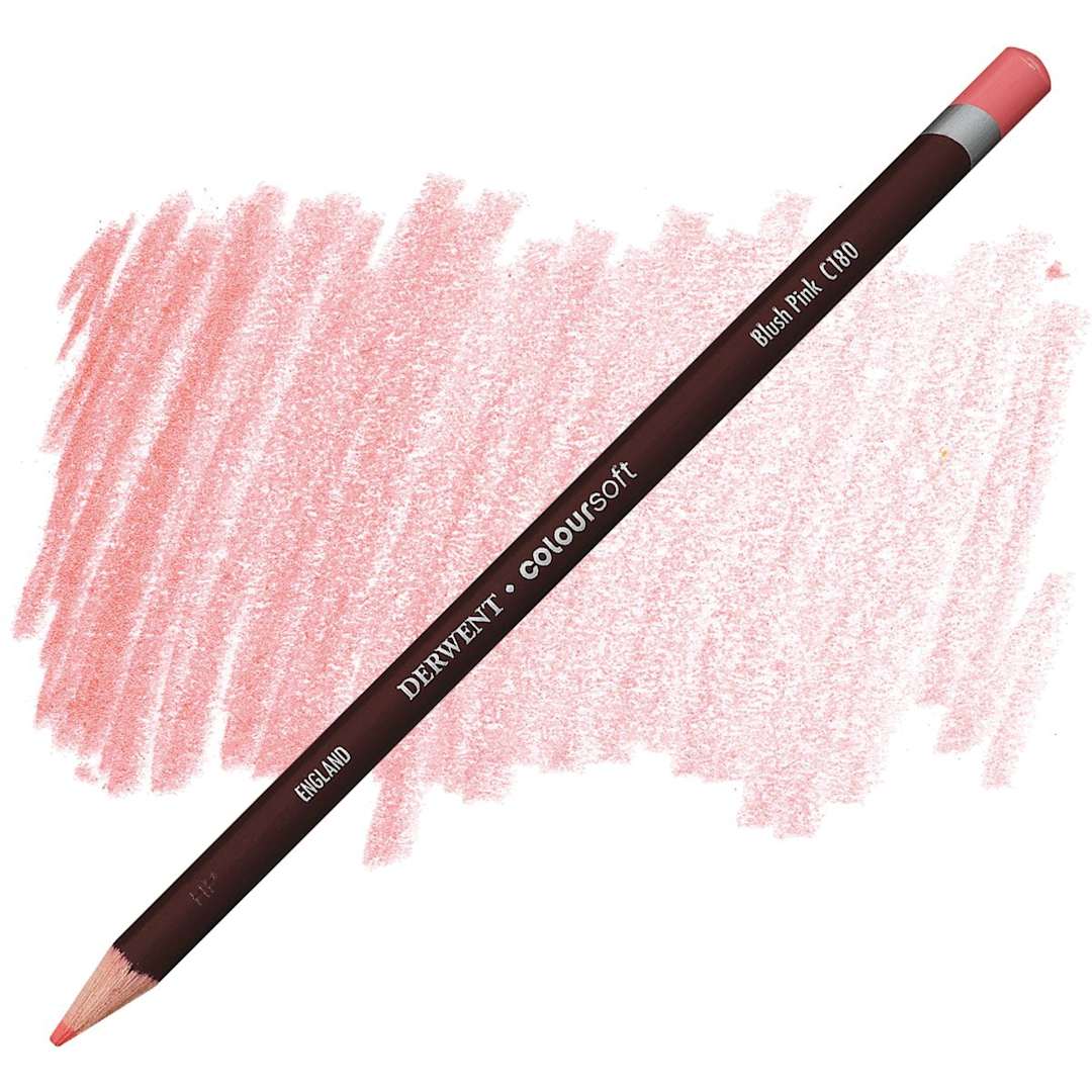 Open in modal - Derwent Coloursoft Pencil - Blush Pink pencil and swatch