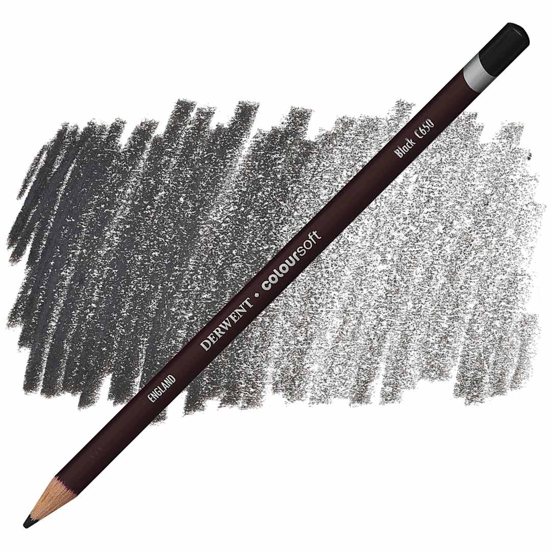 Open in modal - Derwent Coloursoft Pencil - Black pencil and swatch