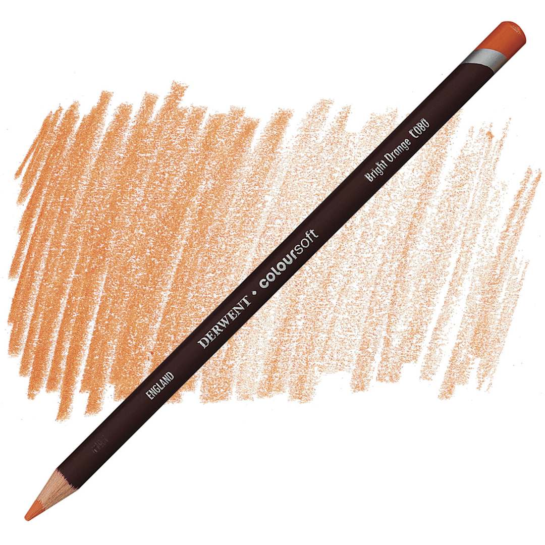 Open in modal - Derwent Coloursoft Pencil - Bright Orange pencil and swatch