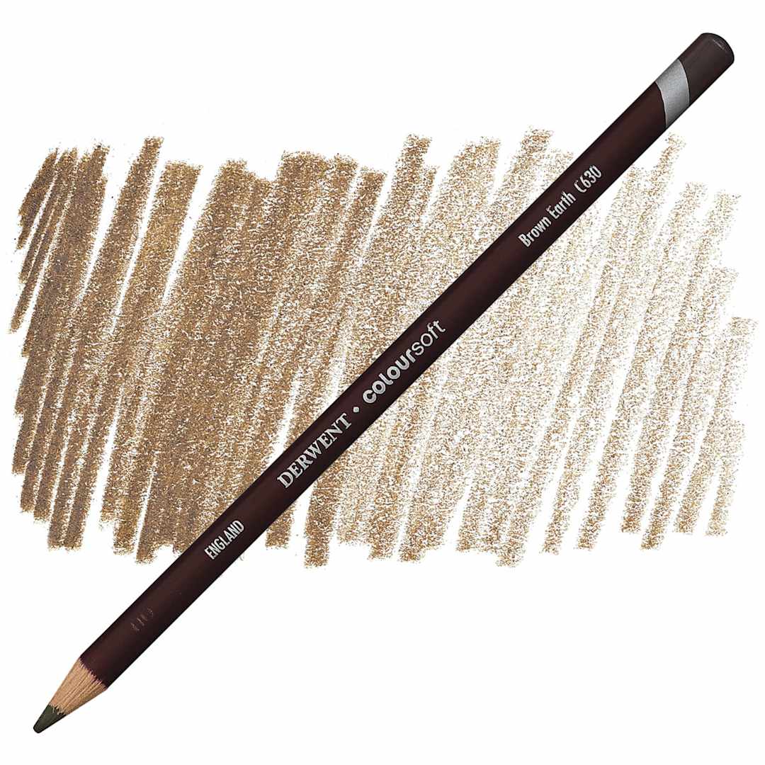 Open in modal - Derwent Coloursoft Pencil - Brown Earth pencil and swatch
