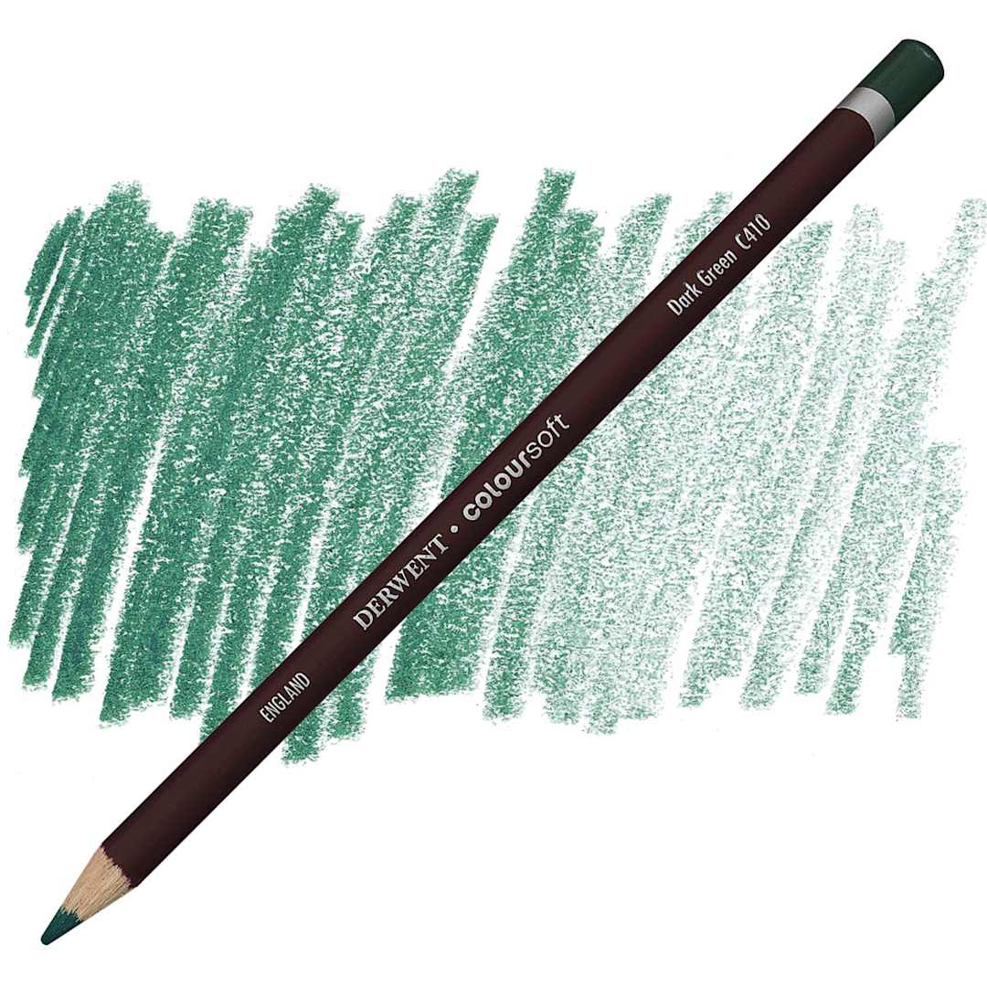 Open in modal - Derwent Coloursoft Pencil - Dark Green pencil and swatch
