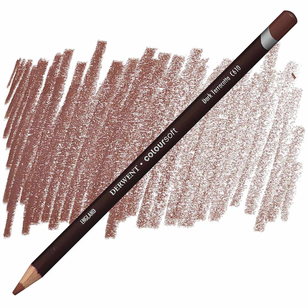 Open in modal - Derwent Coloursoft Pencil - Dark Terracotta pencil and swatch