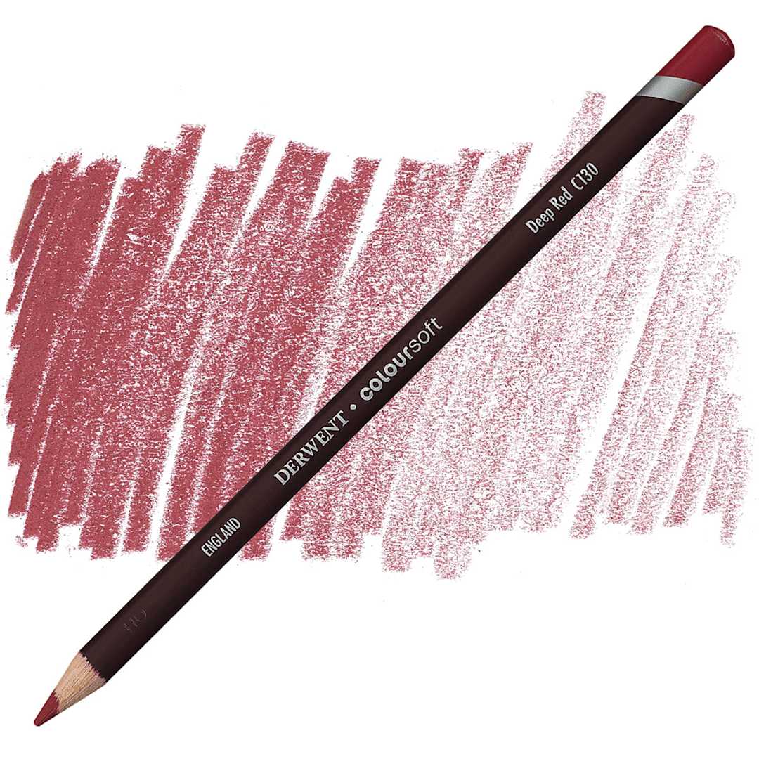 Open in modal - Derwent Coloursoft Pencil - Deep Red pencil and swatch