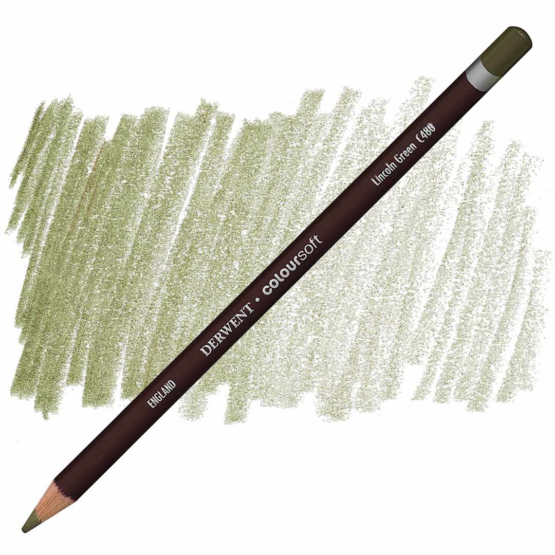 Open in modal - Derwent Coloursoft Pencil - Lincoln Green pencil and swatch