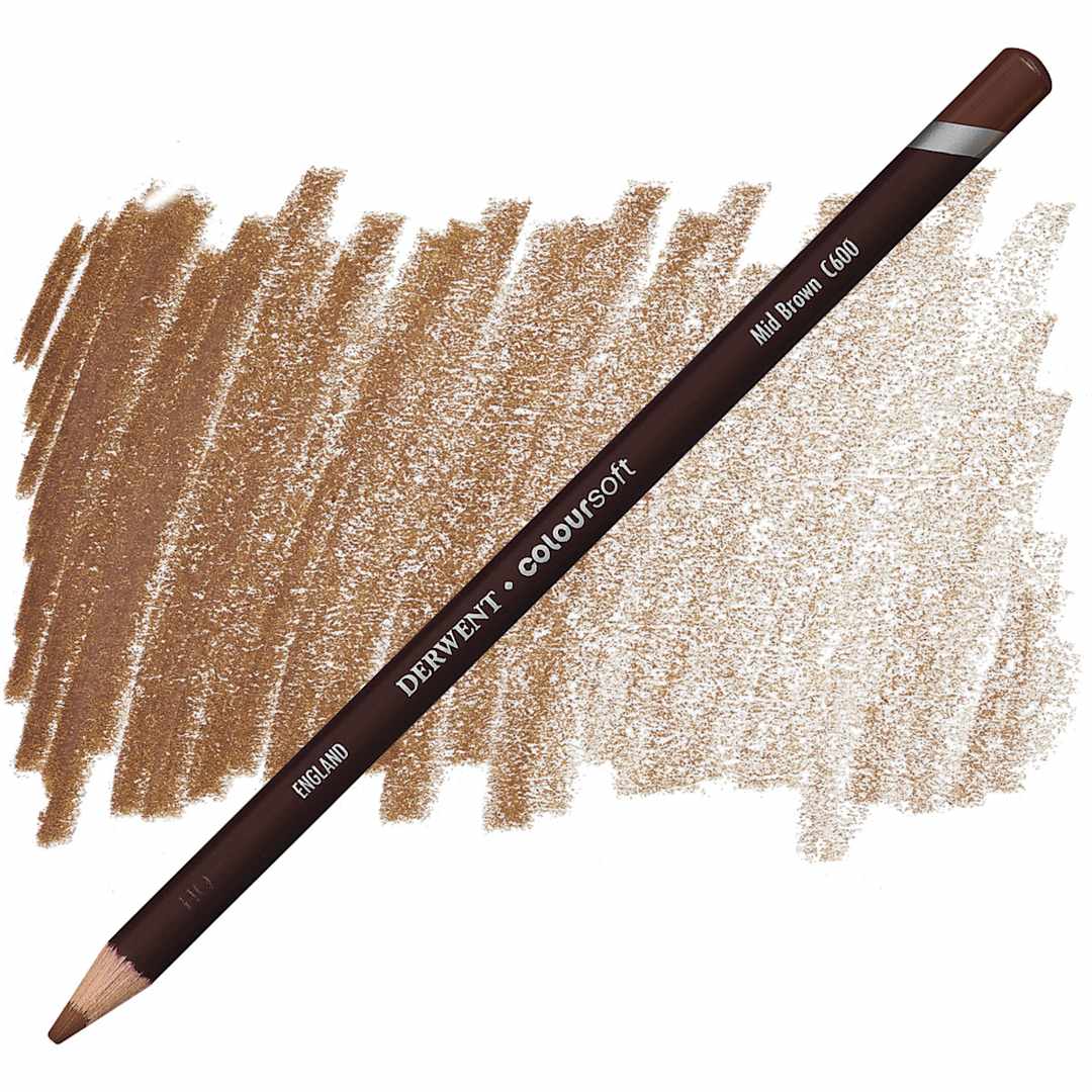 Open in modal - Derwent Coloursoft Pencil - Mid Brown pencil and swatch