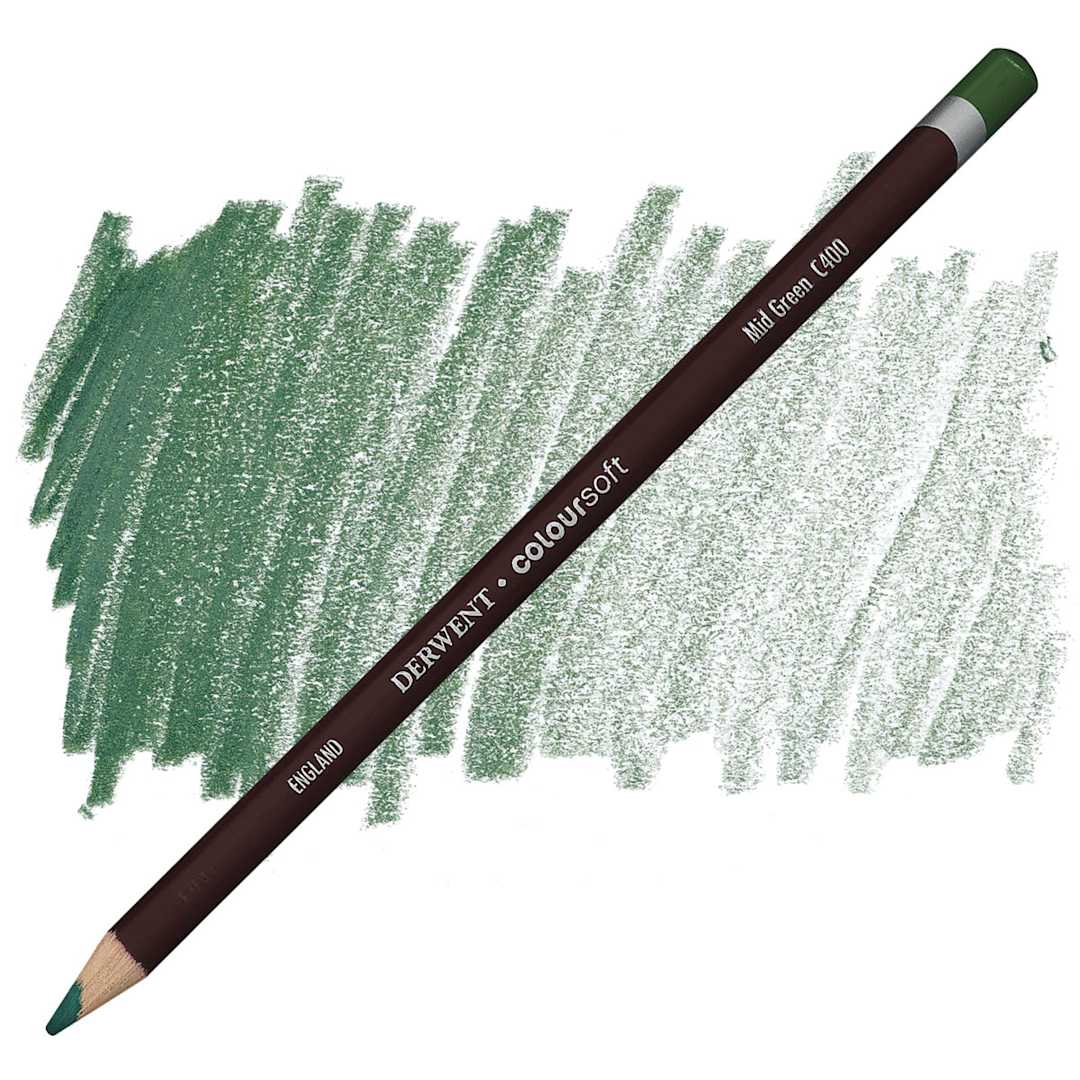 Open in modal - Derwent Coloursoft Pencil - Mid Green pencil and swatch