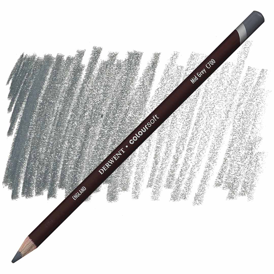 Open in modal - Derwent Coloursoft Pencil - Mid Grey pencil and swatch