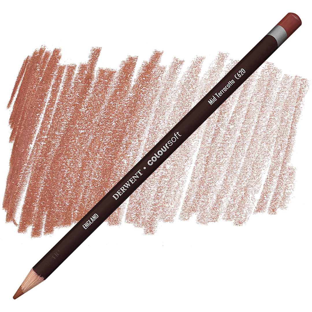 Open in modal - Derwent Coloursoft Pencil - Mid Terracotta pencil and swatch