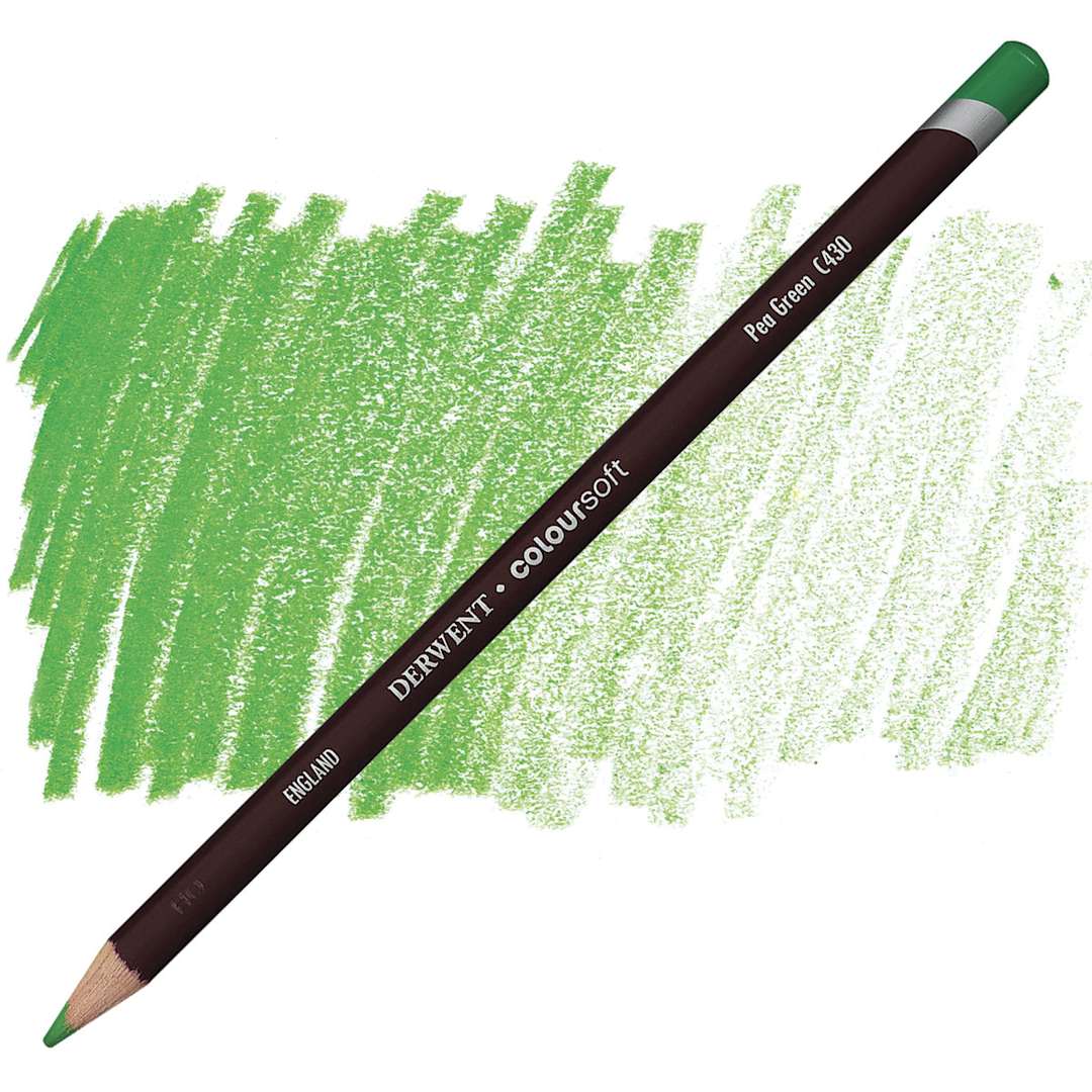 Open in modal - Derwent Coloursoft Pencil - Pea Green pencil and swatch