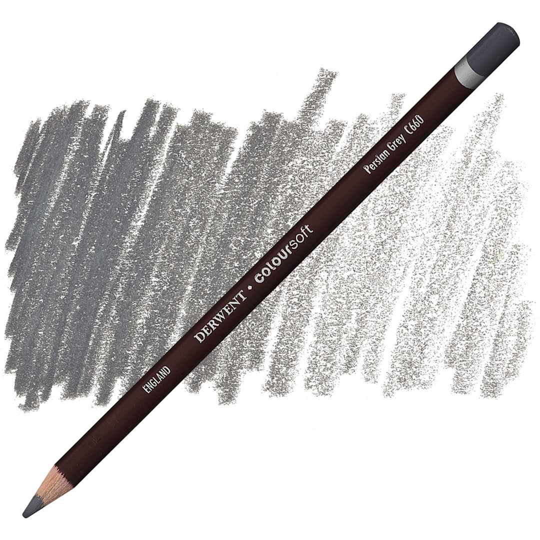 Open in modal - Derwent Coloursoft Pencil - Persian Grey pencil and swatch