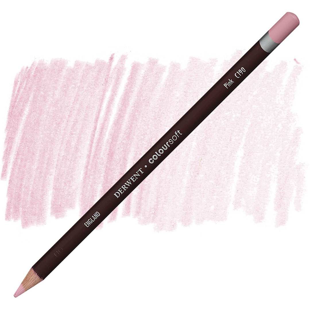 Open in modal - Derwent Coloursoft Pencil - Pink pencil and swatch