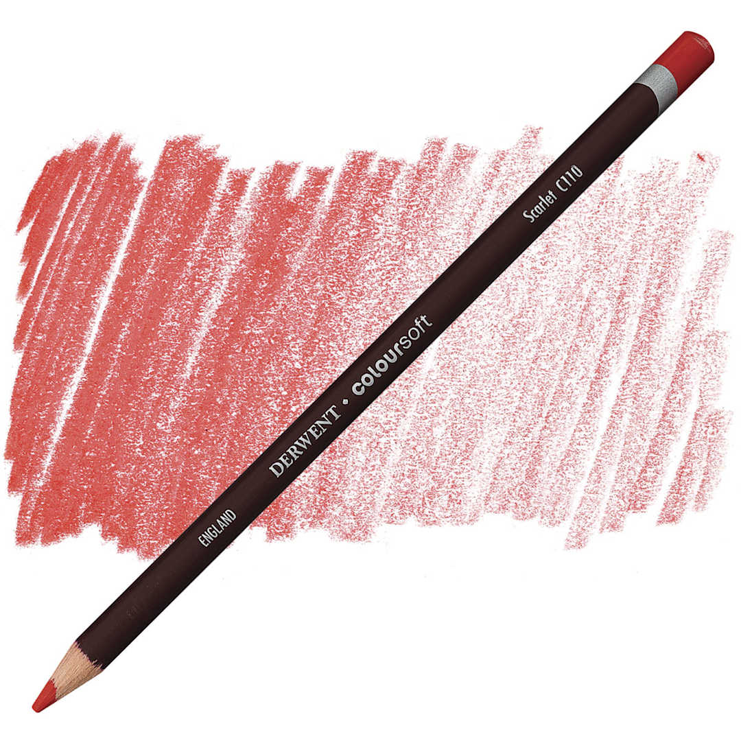 Open in modal - Derwent Coloursoft Pencil - Scarlet pencil and swatch