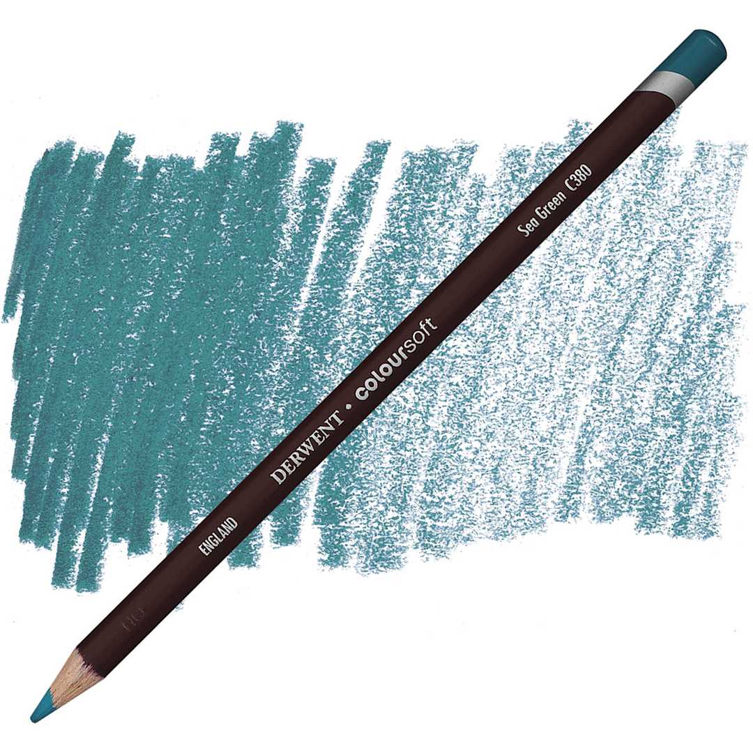 Open in modal - Derwent Coloursoft Pencil - Sea Green pencil and swatch