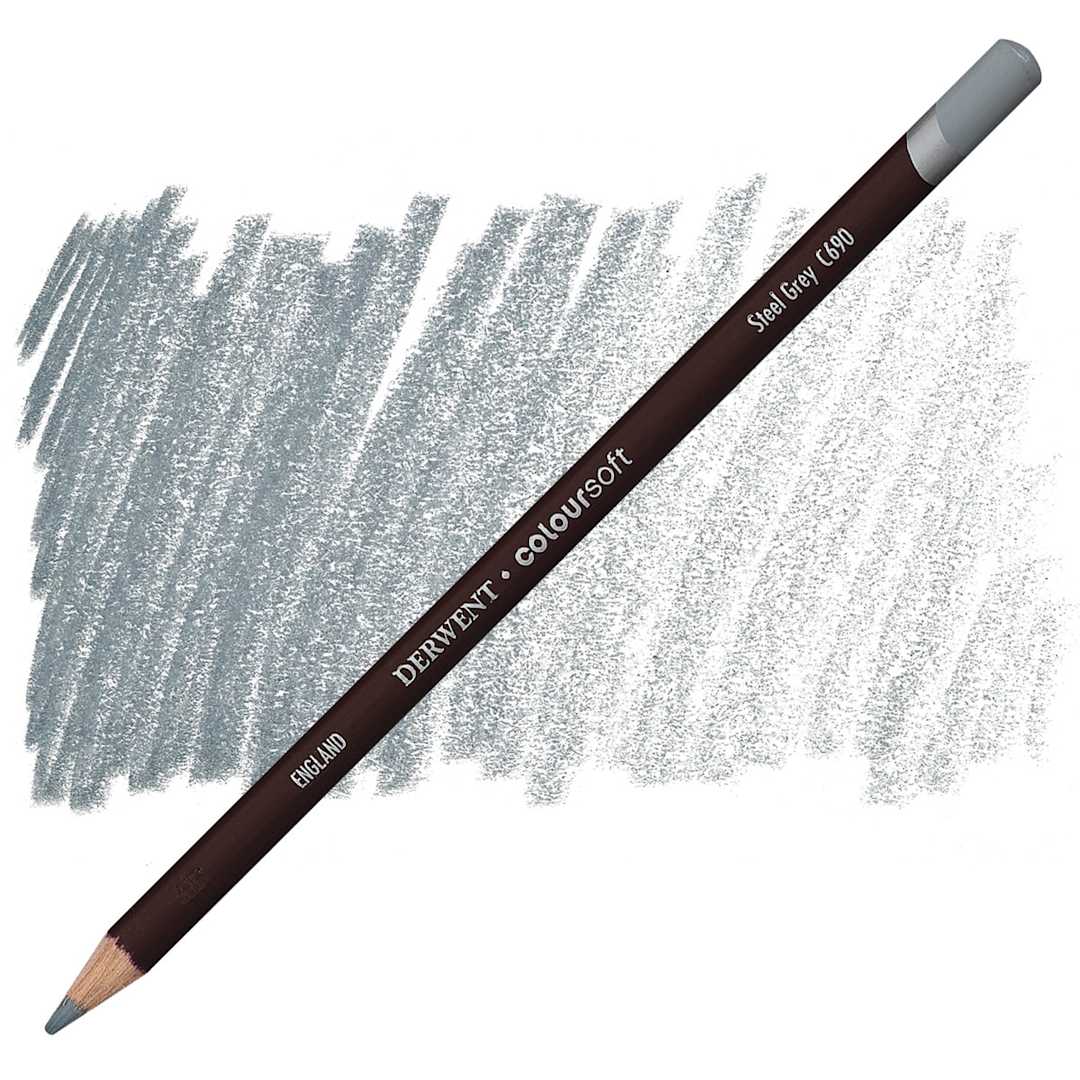 Open in modal - Derwent Coloursoft Pencil - Steel Grey pencil and swatch
