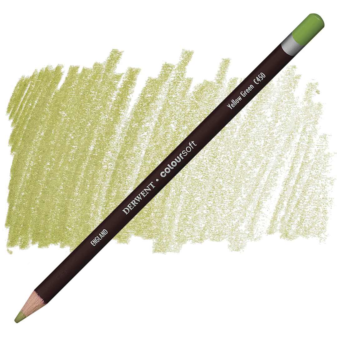 Open in modal - Derwent Coloursoft Pencil - Yellow Green pencil and swatch