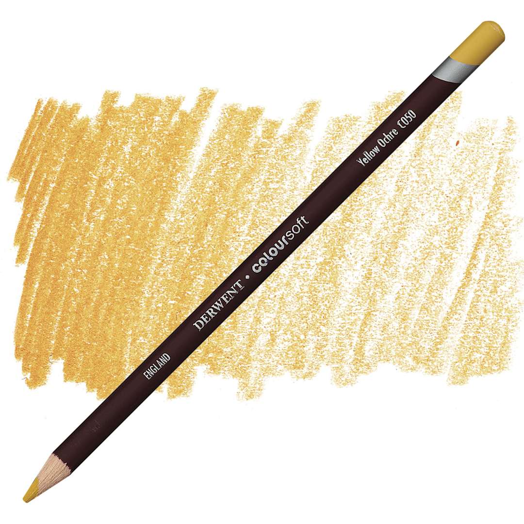 Open in modal - Derwent Coloursoft Pencil - Yellow Ochre pencil and swatch