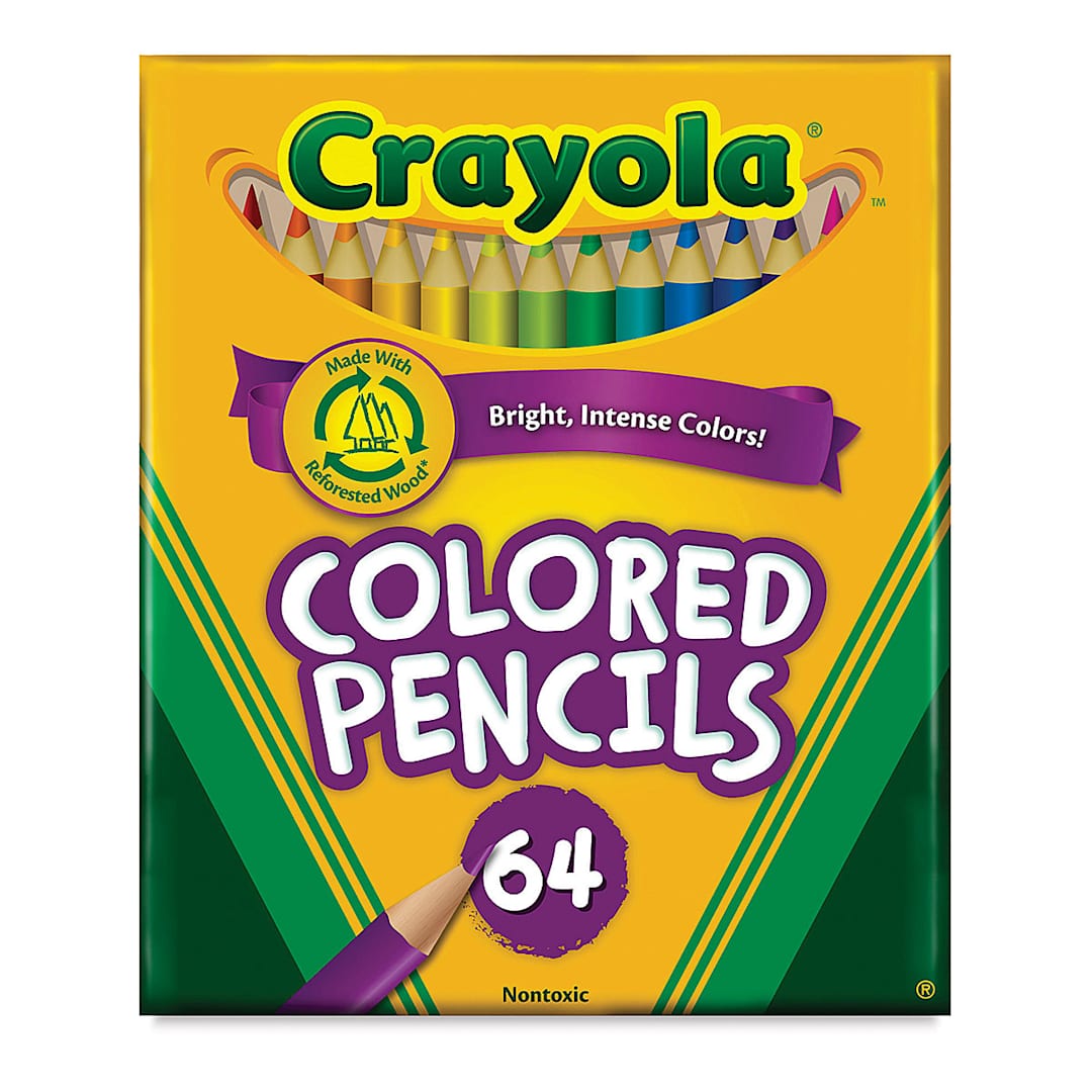 Open in modal - Crayola Short Colored Pencils - Assorted Colors, Set of 64, front of the packaging