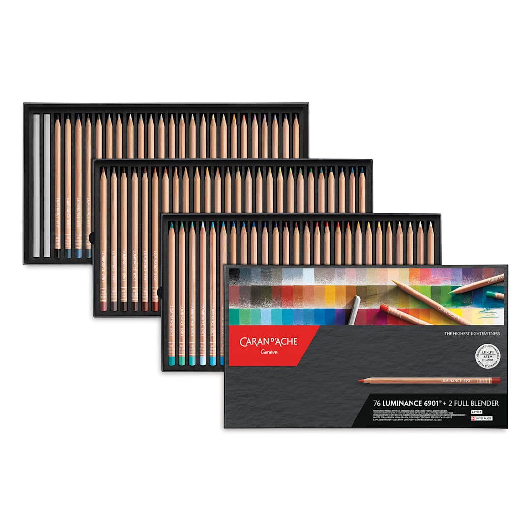 Open in modal - Luminance Colored Pencil Set - Assorted Colors, Set of 76 open box with contents