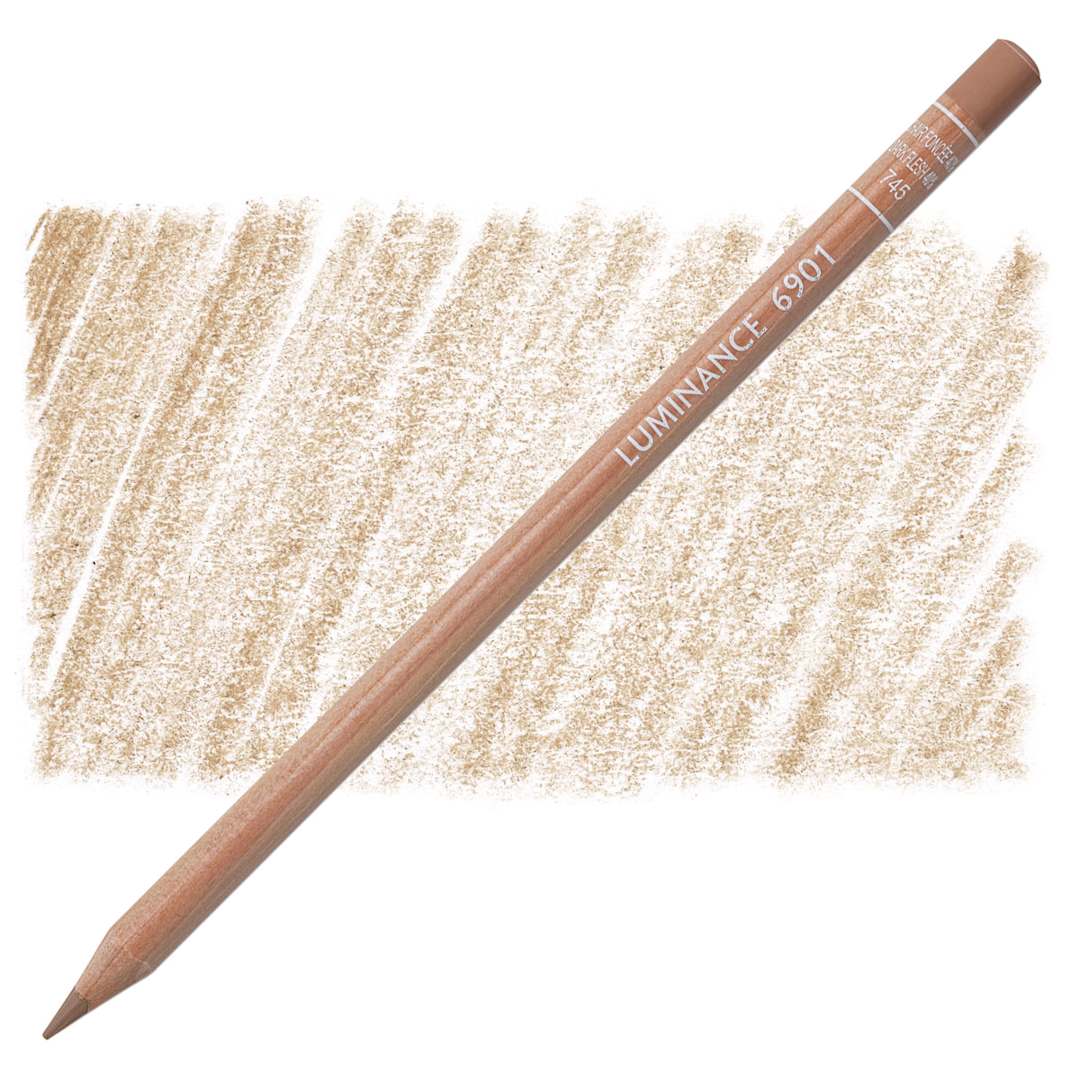 Open in modal - Caran d'Ache Luminance Colored Pencil - Warm Earth 40% pencil and swatch