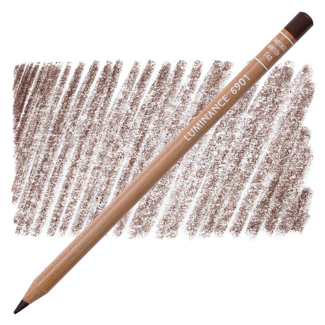 Open in modal - Caran d'Ache Luminance Colored Pencil - Warm Earth 70% pencil and swatch