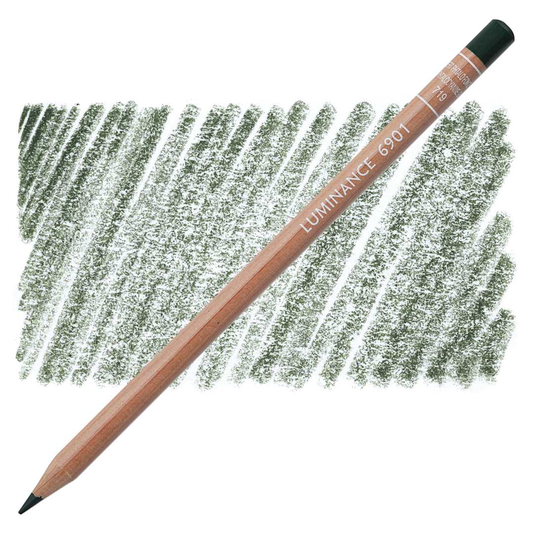 Open in modal - Caran d'Ache Luminance Colored Pencil - Dark Phtalocyanine Green pencil and swatch