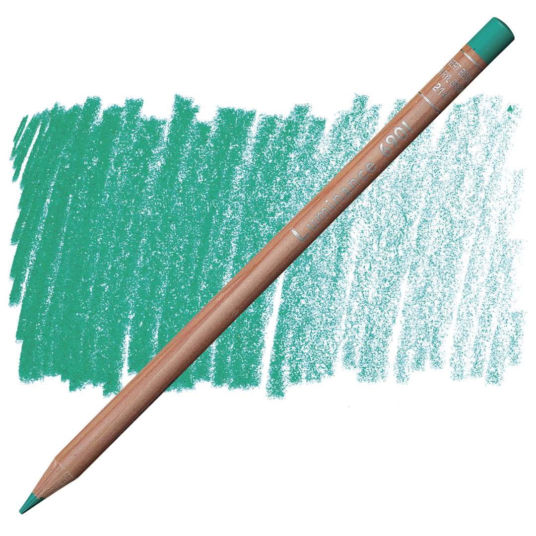 Open in modal - Caran d'Ache Luminance Colored Pencil - Beryl Green pencil and swatch