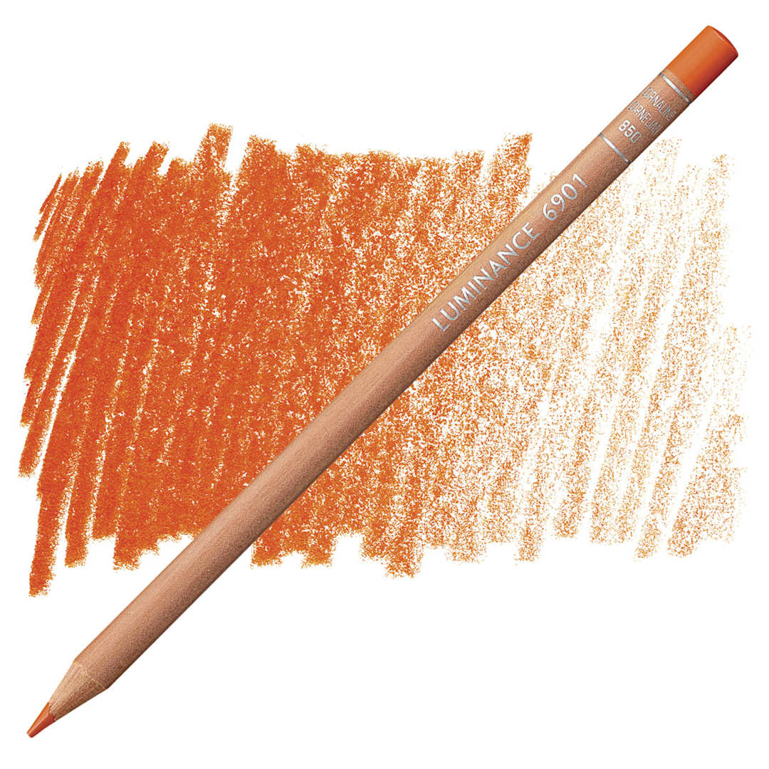 Open in modal - Caran d'Ache Luminance Colored Pencil - Cornelian pencil and swatch