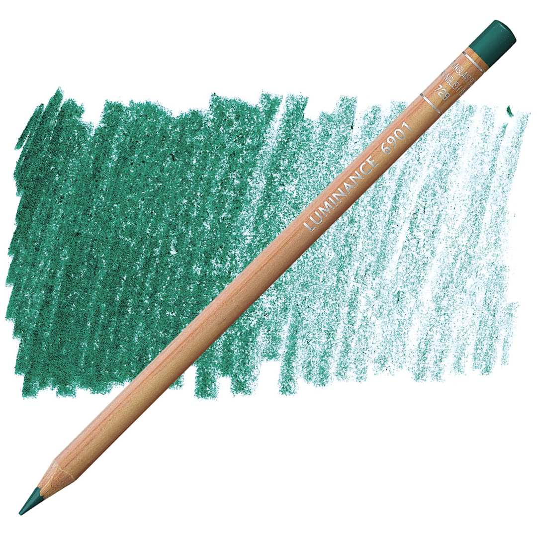 Open in modal - Caran d'Ache Luminance Colored Pencil - Dark English Green pencil and swatch