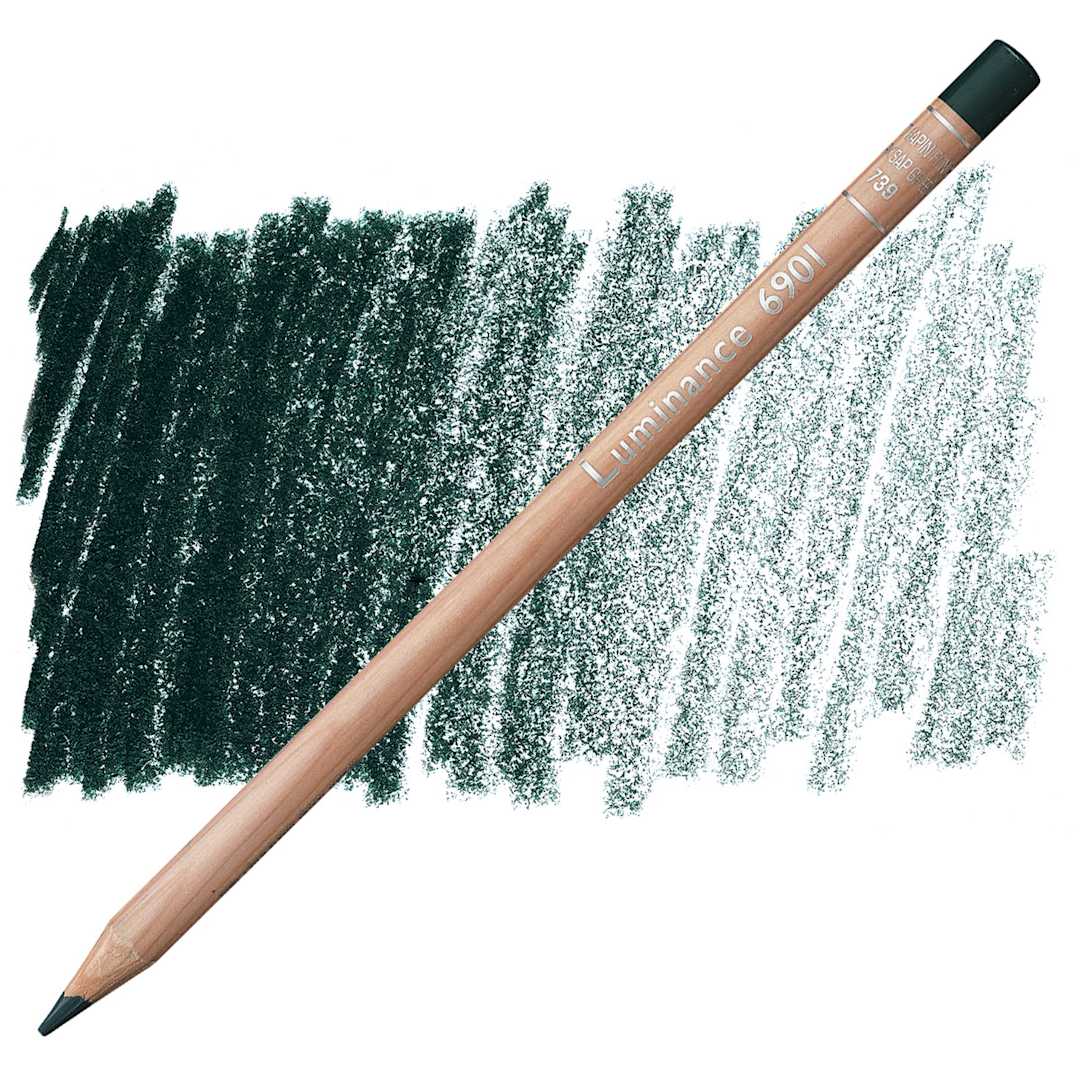 Open in modal - Caran d'Ache Luminance Colored Pencil - Dark Sap Green pencil and swatch