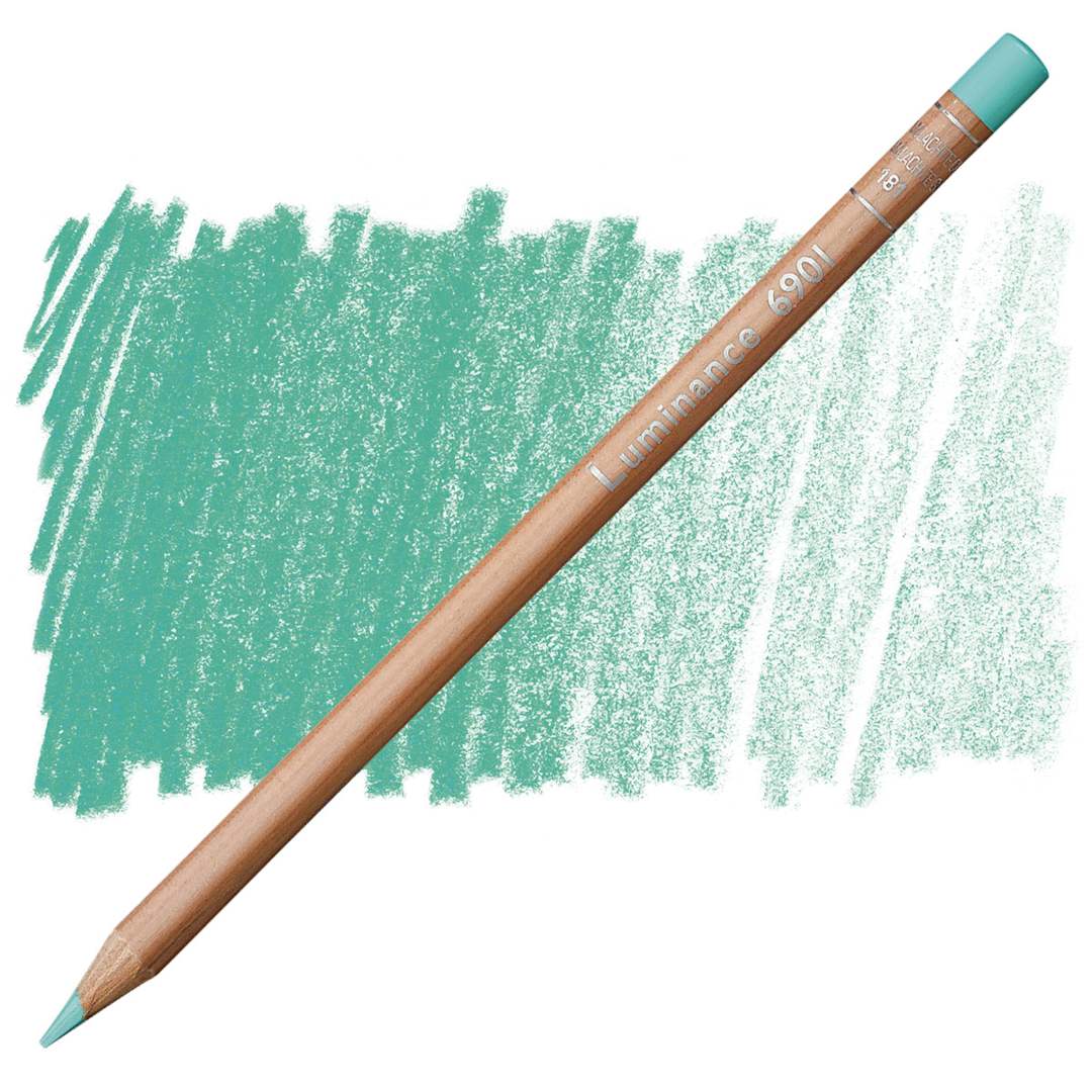 Open in modal - Caran d'Ache Luminance Colored Pencil - Light Malachite Green pencil and swatch
