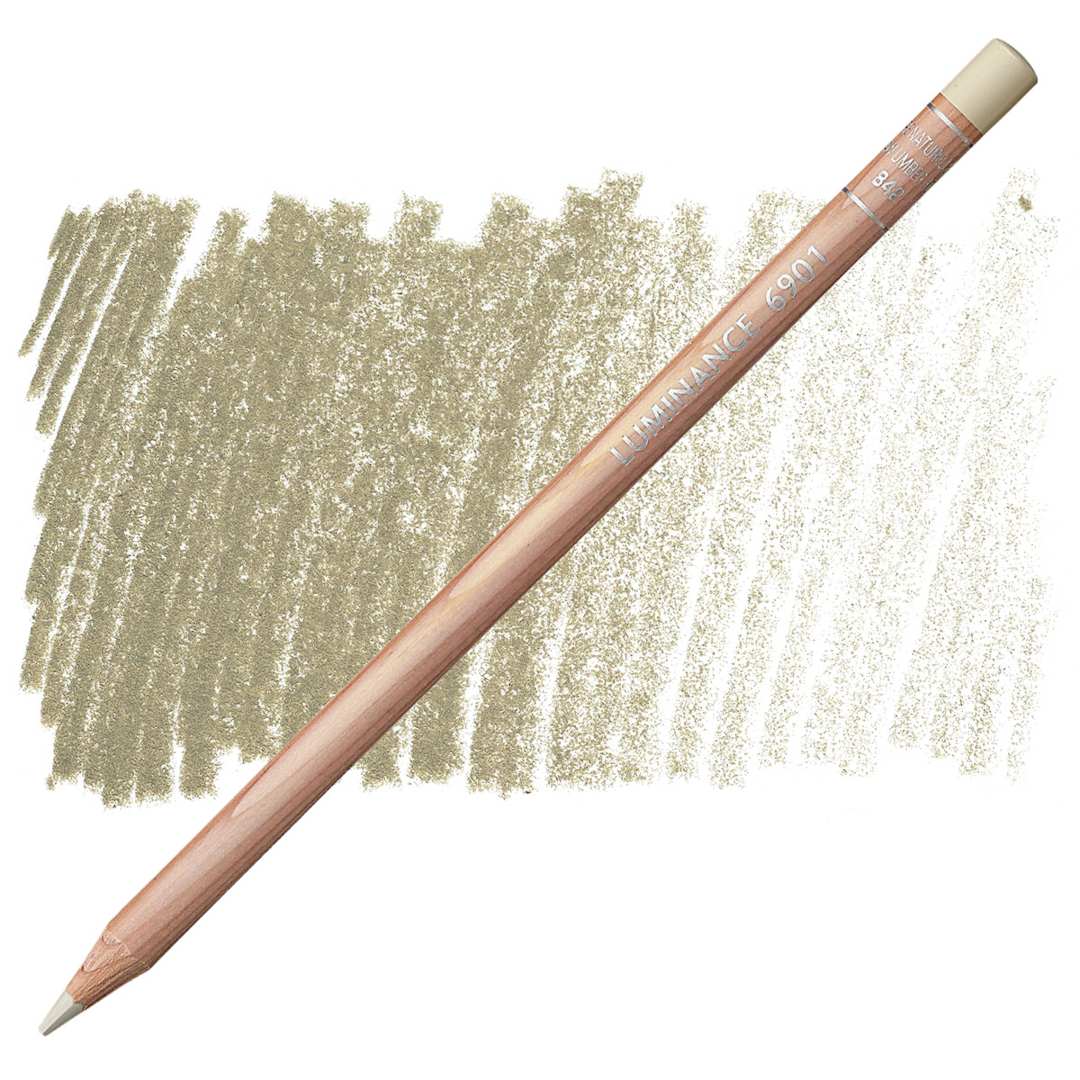 Open in modal - Caran d'Ache Luminance Colored Pencil - Raw Umber 10% pencil and swatch