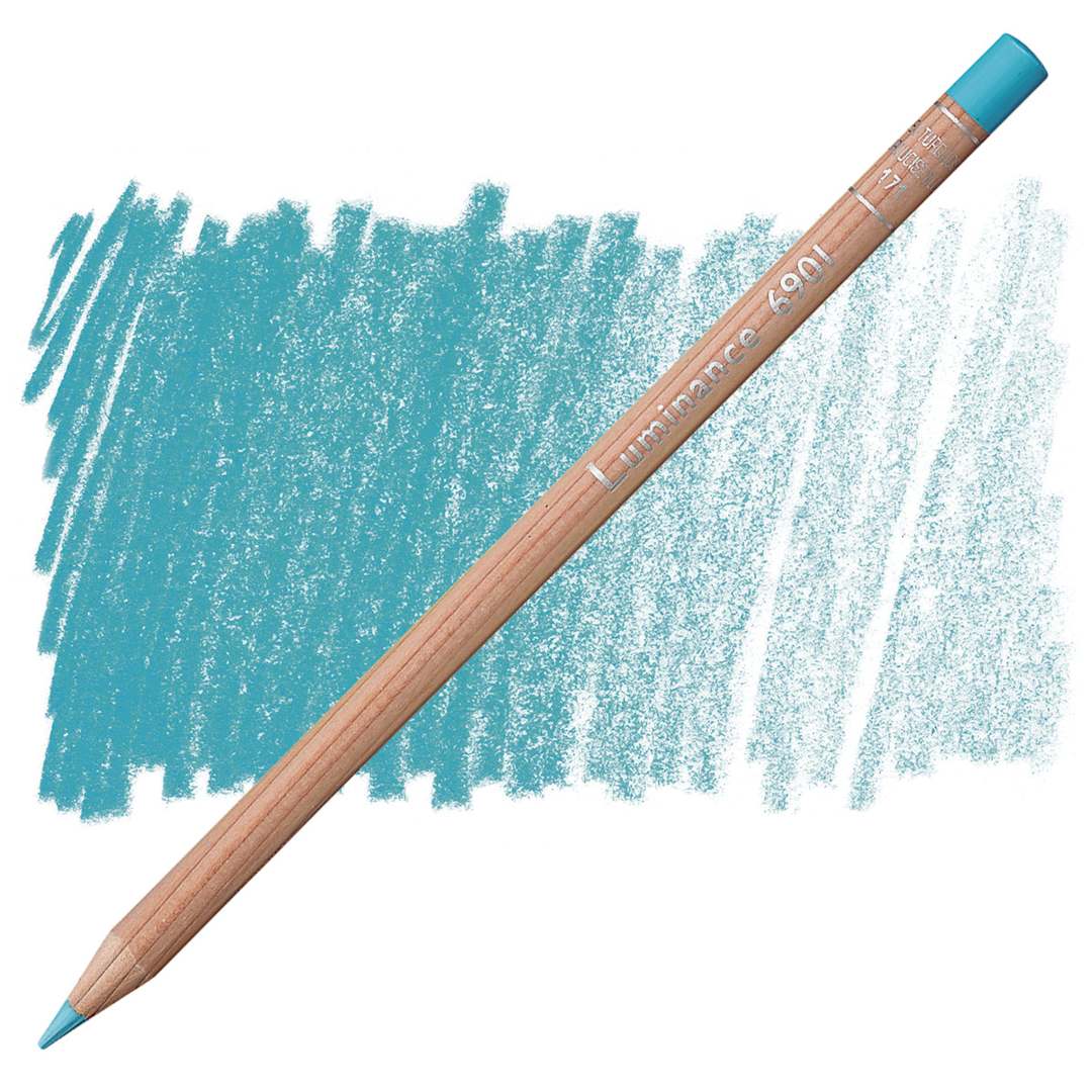 Open in modal - Caran d'Ache Luminance Colored Pencil - Turquoise Blue pencil and swatch