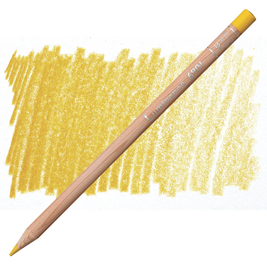 Open in modal - Caran d'Ache Luminance Colored Pencil - Yellow Ochre pencil and swatch