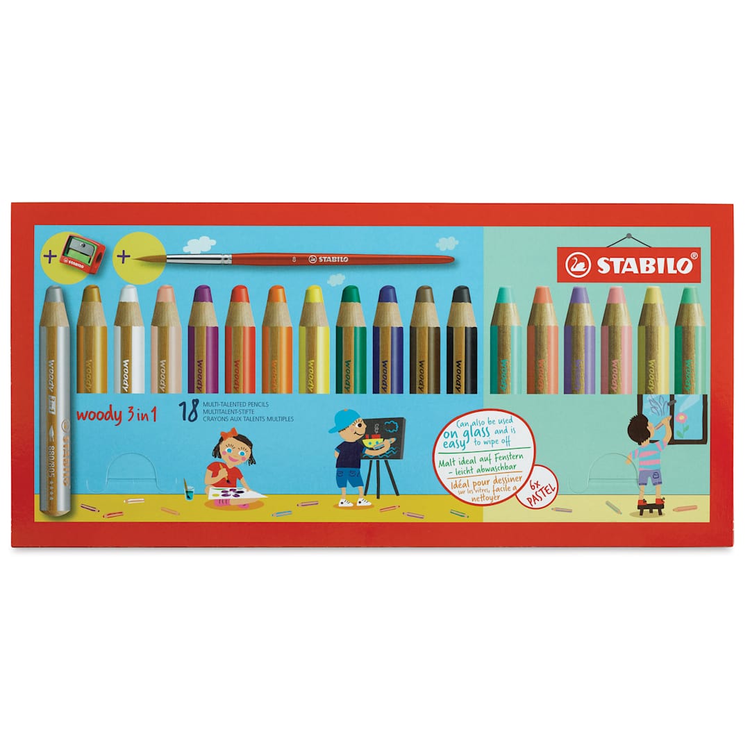 Open in modal - Stabilo Woody 3 in 1 Pencils - Set of 18, Assorted, front of packaging