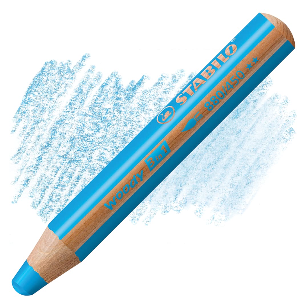 Open in modal - Stabilo Woody 3 in 1 Pencil - Cyan Blue pencil and swatch