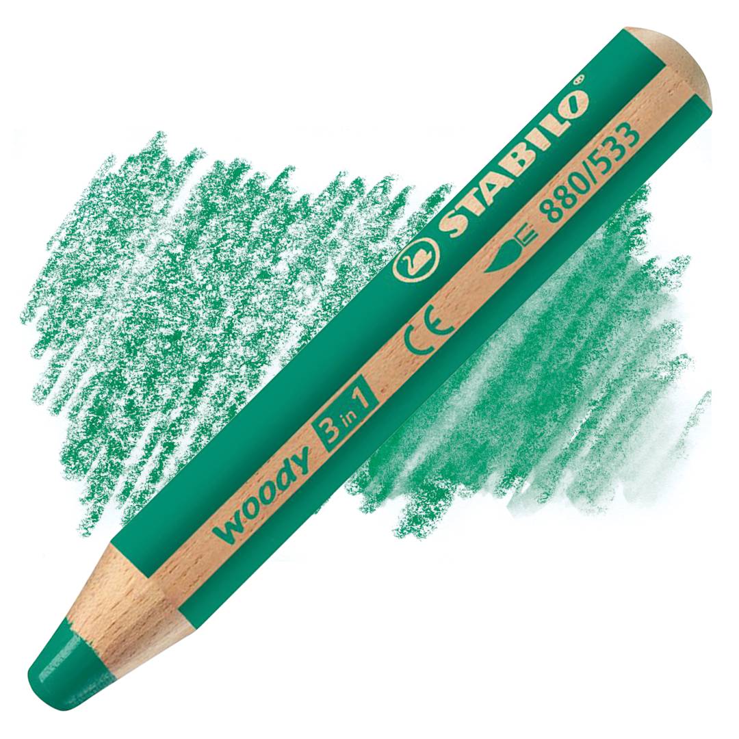 Open in modal - Stabilo Woody 3 in 1 Pencil - Dark Green pencil and swatch