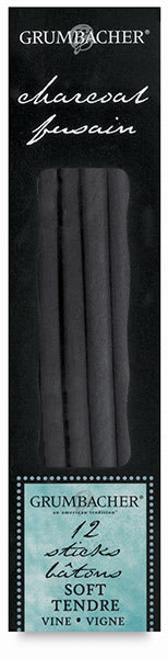 Open in modal - Grumbacher Vine Charcoal - Front of package of 12 pc Soft Grade Vine Charcoal