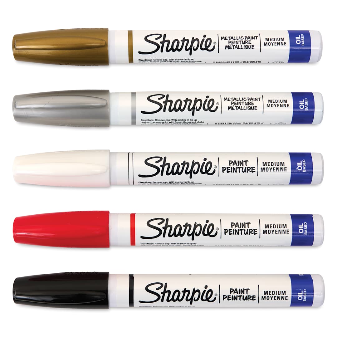 Open in modal - Sharpie Oil-Based Paint Marker Set - Assorted and Metallics, Medium Point, Set of 5, caps on