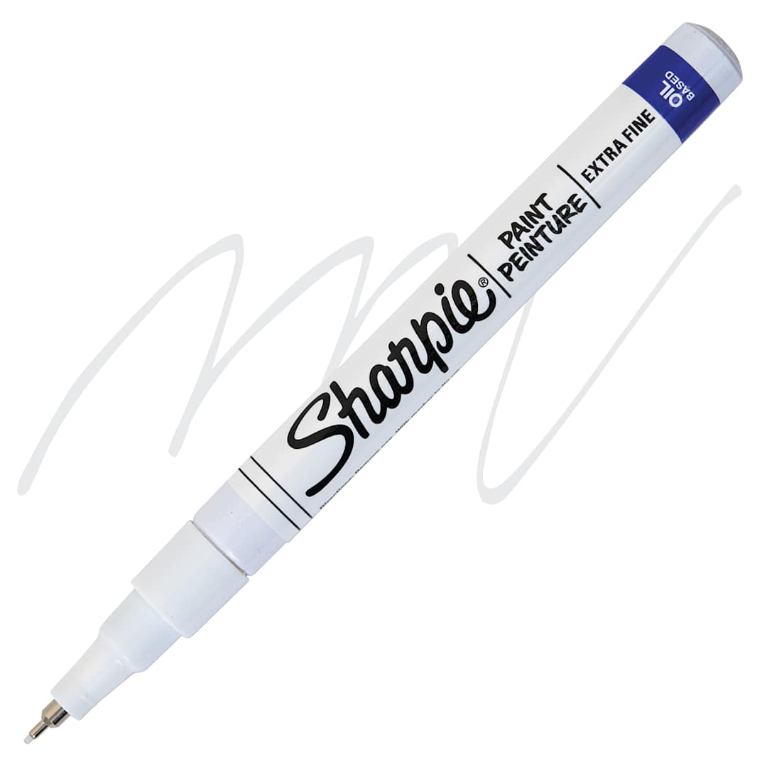 Open in modal - Sharpie Oil-Based Paint Marker - White, Extra Fine Point, swatch and marker