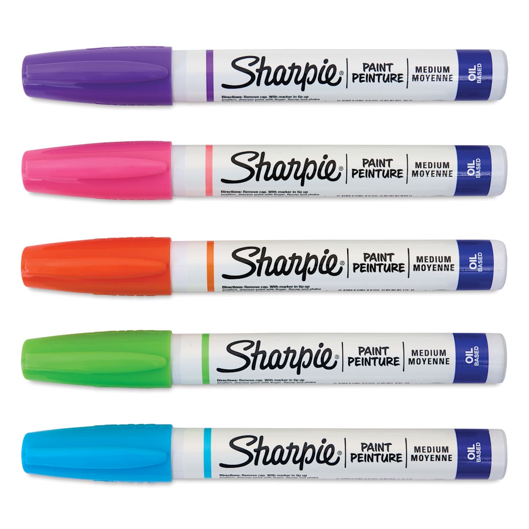 Open in modal - Sharpie Oil-Based Paint Marker - Fashion, Medium Point, Set of 5, laid out with caps on