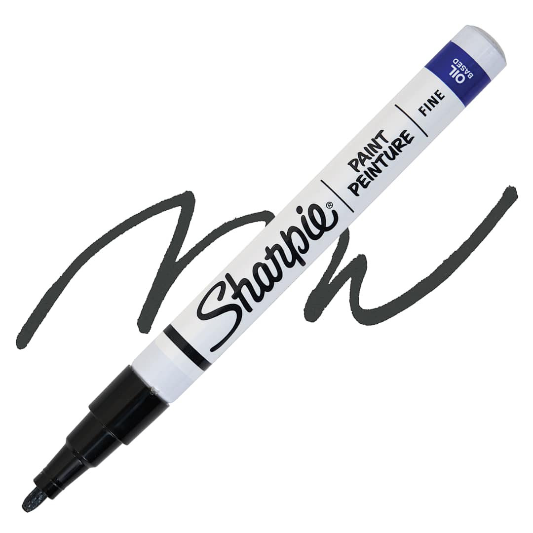 Open in modal - Sharpie Oil-Based Paint Marker - Black, Fine Point, swatch and marker