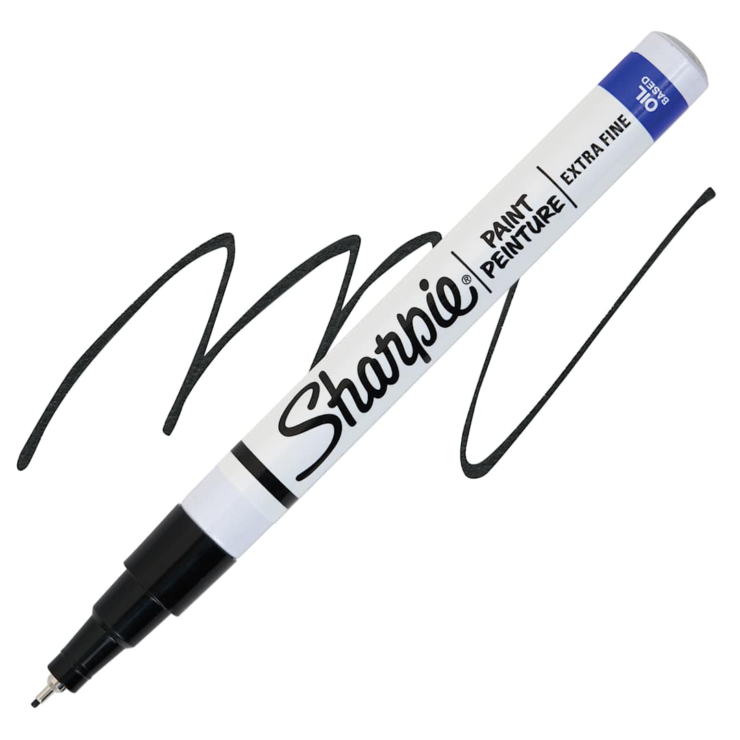Open in modal - Sharpie Oil-Based Paint Marker - Black, Extra Fine Point, swatch and marker