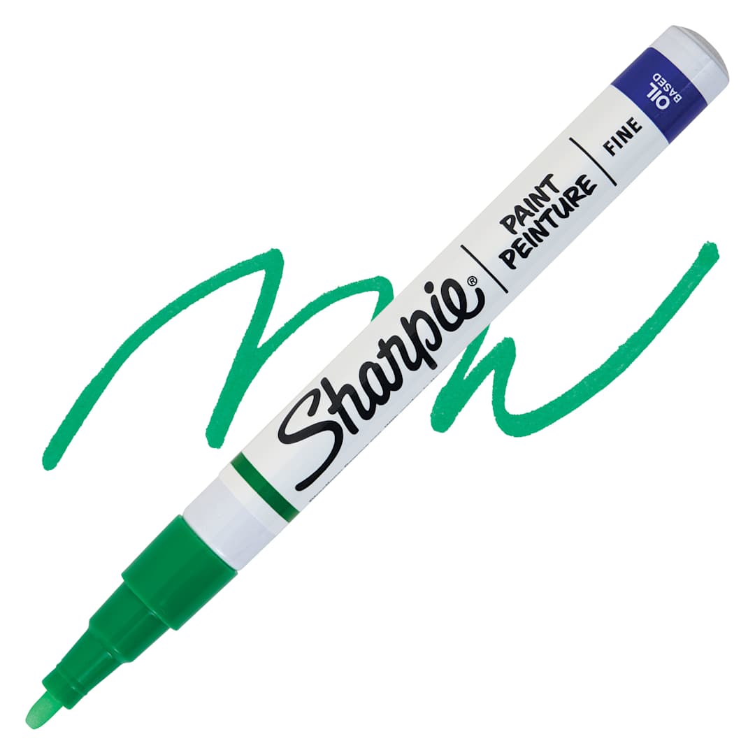 Open in modal - Sharpie Oil-Based Paint Marker - Green, Fine Point marker and swatch