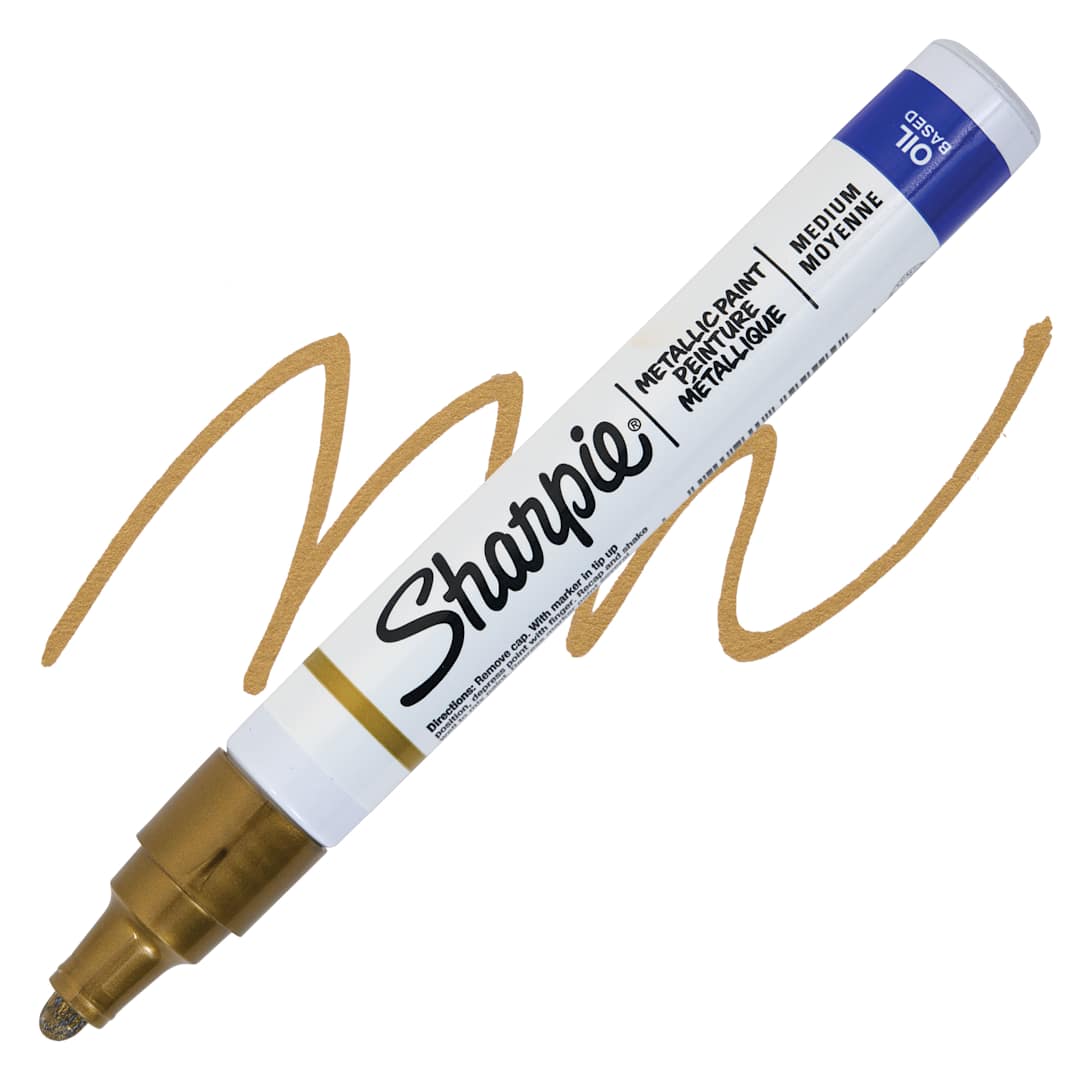 Open in modal - Sharpie Oil-Based Paint Marker - Metallic Gold, Medium Point, swatch and marker