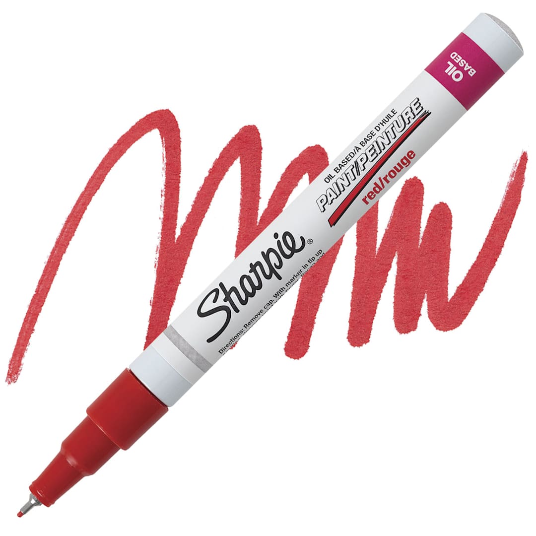 Open in modal - Sharpie Oil-Based Paint Marker - Red, Extra Fine Point marker and swatch