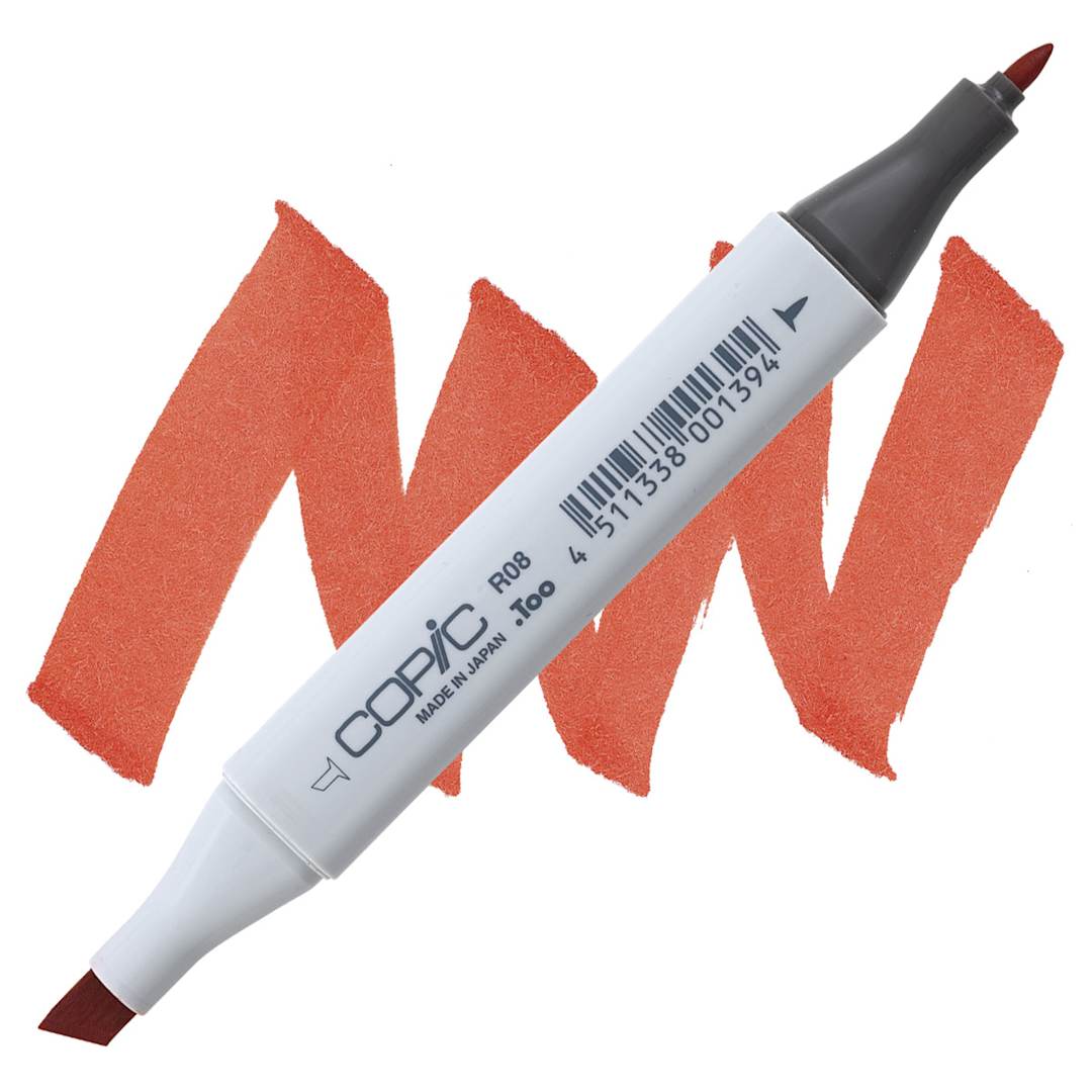 Open in modal - Copic Classic Marker - Vermilion R08 marker and swatch
