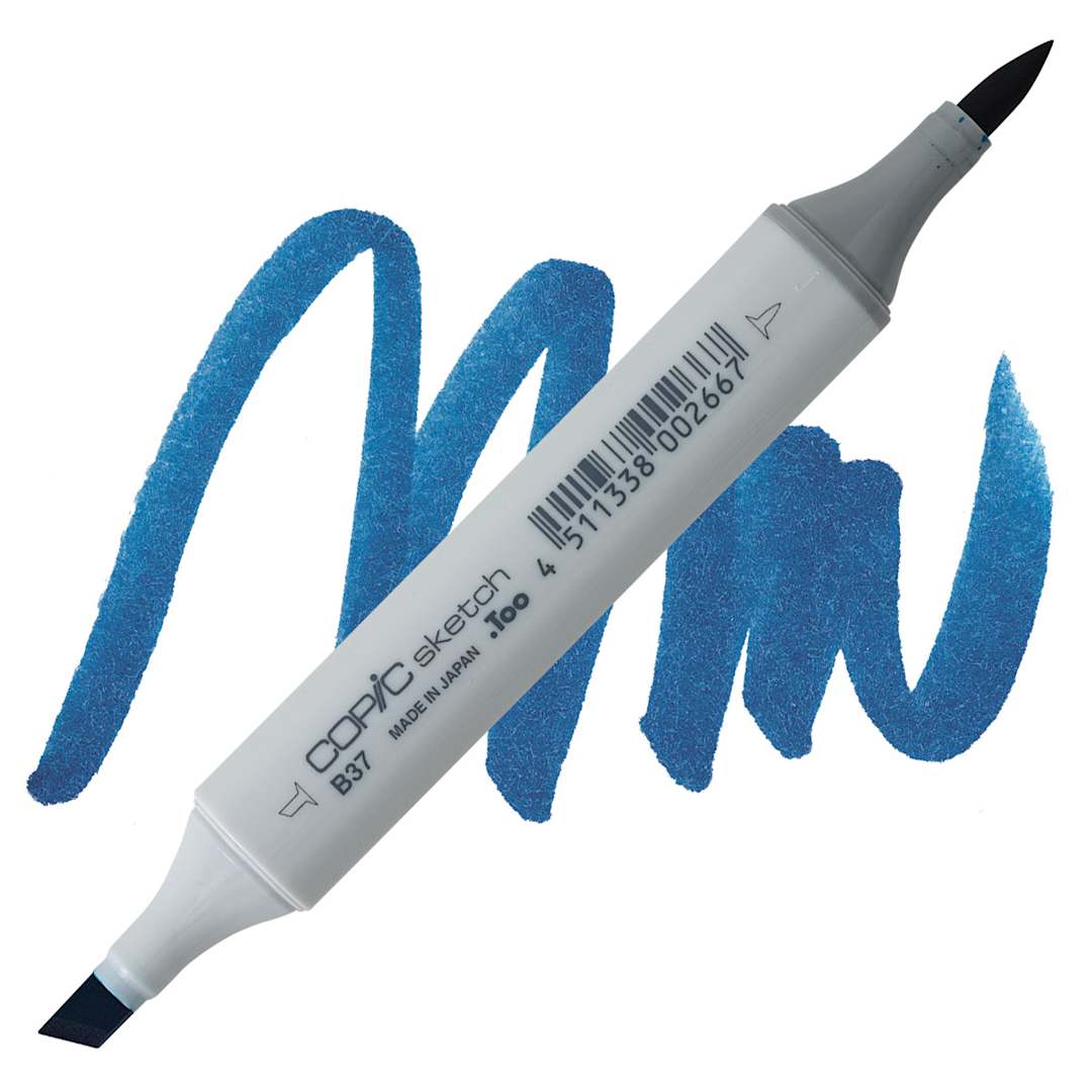 Open in modal - Copic Sketch Marker - Antwerp Blue B37 marker and swatch