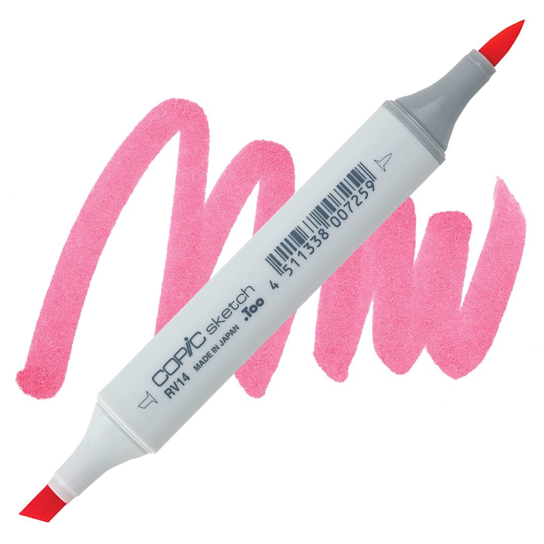 Open in modal - Copic Sketch Marker - Begonia Pink RV14 marker and swatch