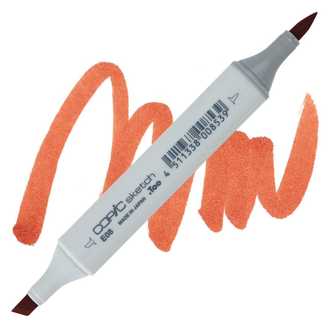 Open in modal - Copic Sketch Marker - Brown E08 marker and swatch